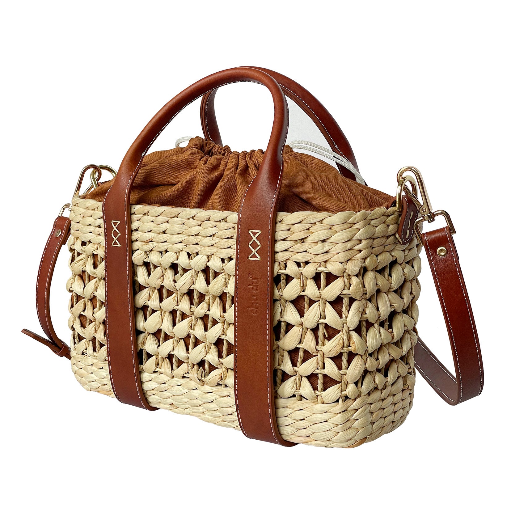 Handmade Medium Little Joy Bag – Sustainable Water Hyacinth Crossbody With Cowhide Leather Strap For Women