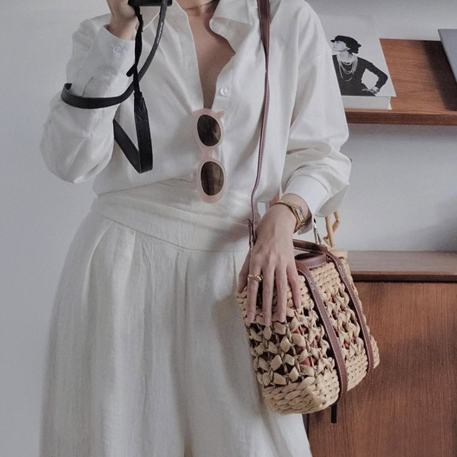 Handmade Medium Little Joy Bag – Sustainable Water Hyacinth Crossbody With Cowhide Leather Strap For Women