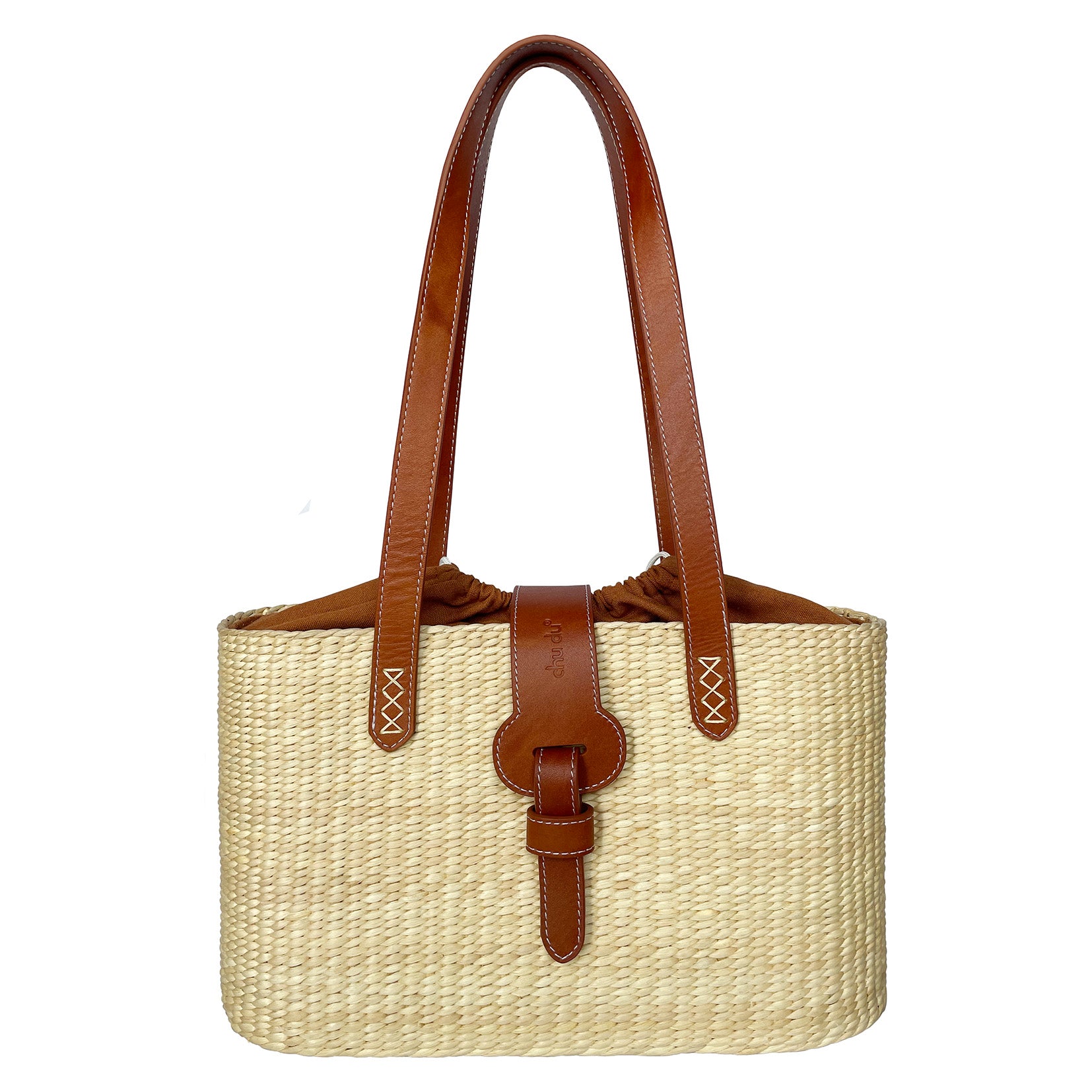 Handmade Square Basket Bag – Sustainable Water Hyacinth Shoulder With Cowhide Leather Strap For Women