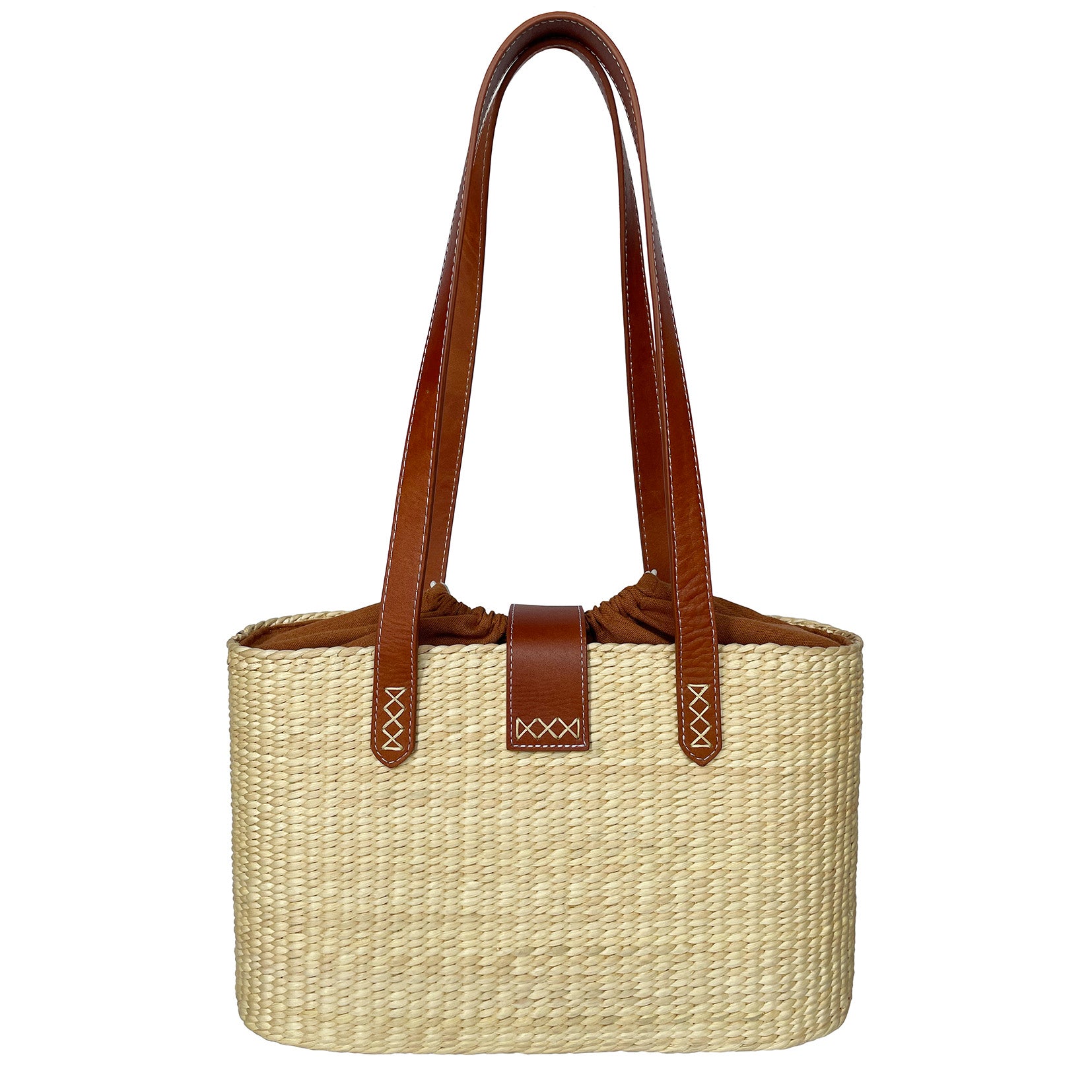 Handmade Square Basket Bag – Sustainable Water Hyacinth Shoulder With Cowhide Leather Strap For Women