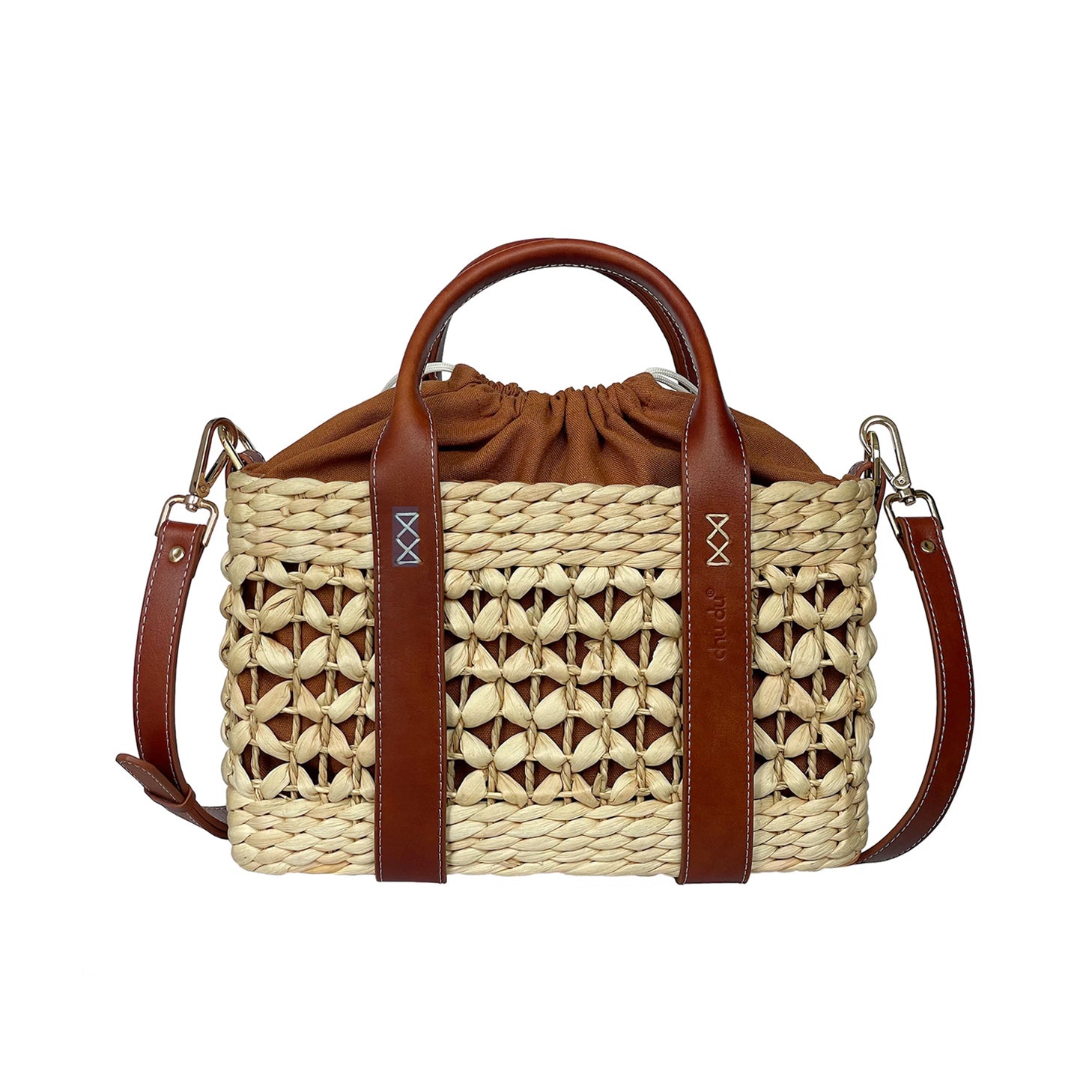 Handmade Medium Little Joy Bag – Sustainable Water Hyacinth Crossbody With Cowhide Leather Strap For Women