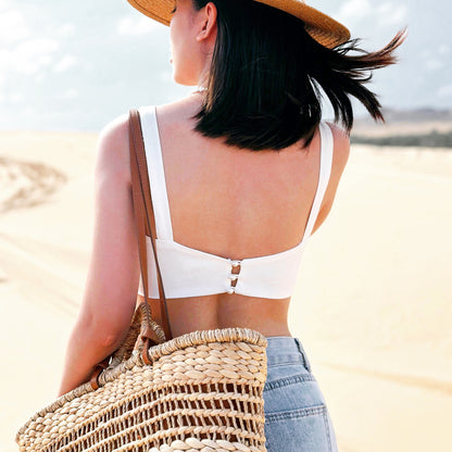 Handmade Summer Beach Bag – Sustainable Water Hyacinth Shoulder With Cowhide Leather Strap For Women